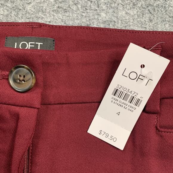 Loft Pants Womens Womens 4 Burgundy Sutton Skinny Stretch Slash Pockets Ankle - Picture 4 of 15